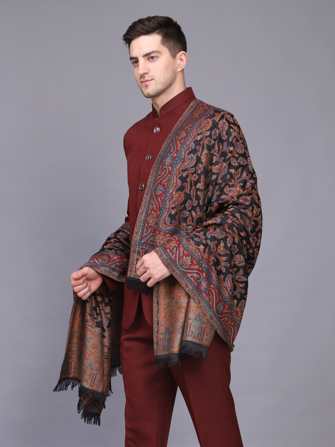 Men's Kani Design Woven Poly Wool Blend Shawl