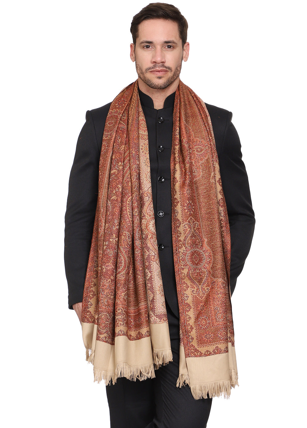 Men's Paisley Design Woven Poly Wool Blend Shawl