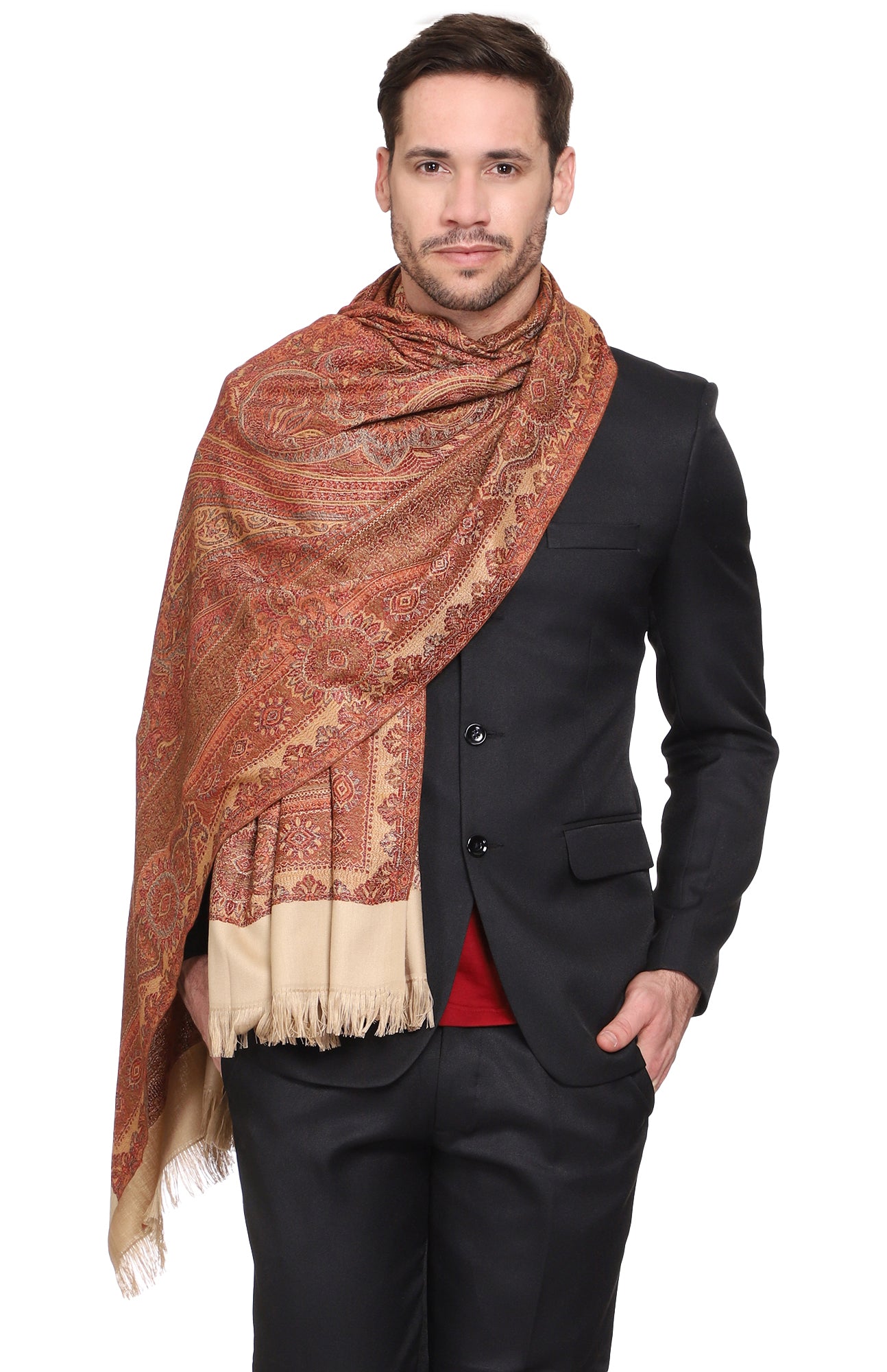 Men's Paisley Design Woven Poly Wool Blend Shawl