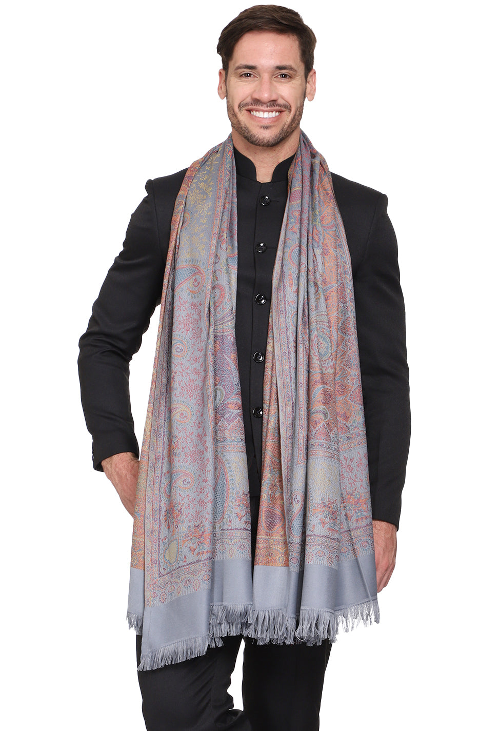 Men's Paisley Design Woven Poly Wool Blend Shawl