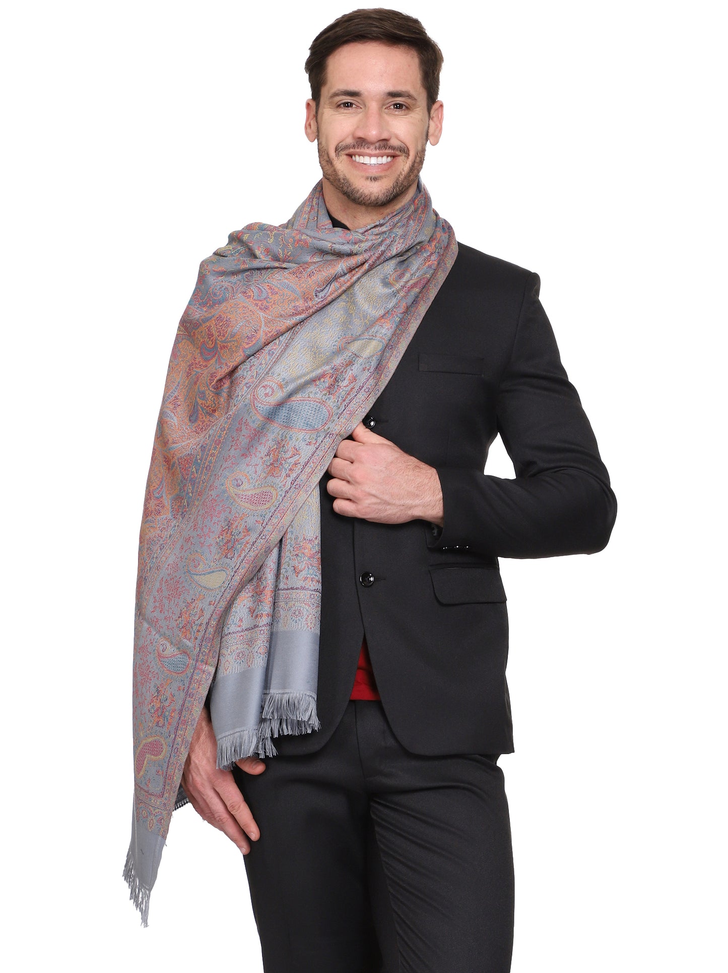 Men's Paisley Design Woven Poly Wool Blend Shawl