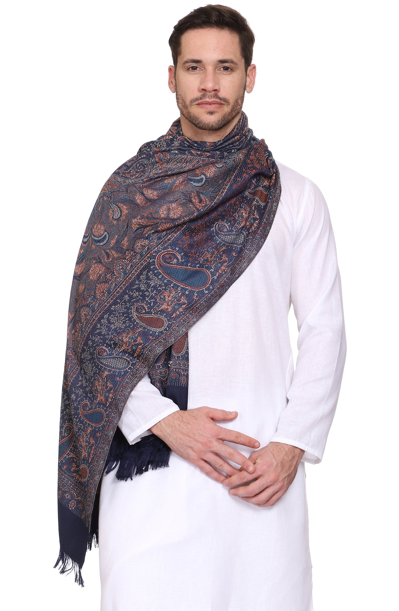 Men's Paisley Design Woven Poly Wool Blend Shawl