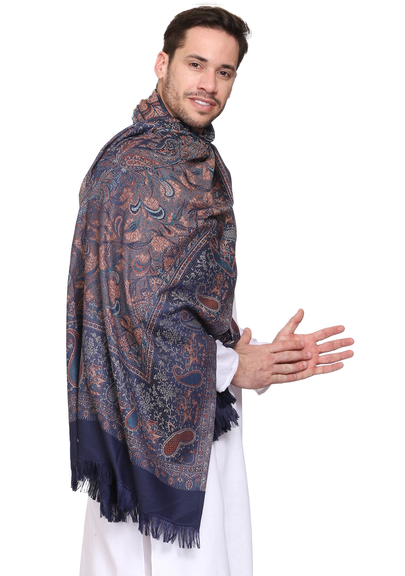 Men's Paisley Design Woven Poly Wool Blend Shawl