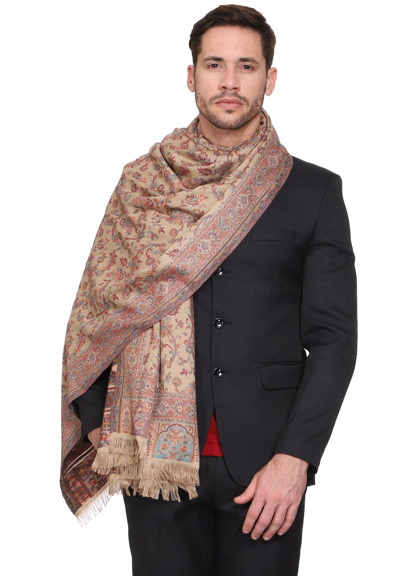 Men's Kalamkari Design Woven Poly Wool Shawl