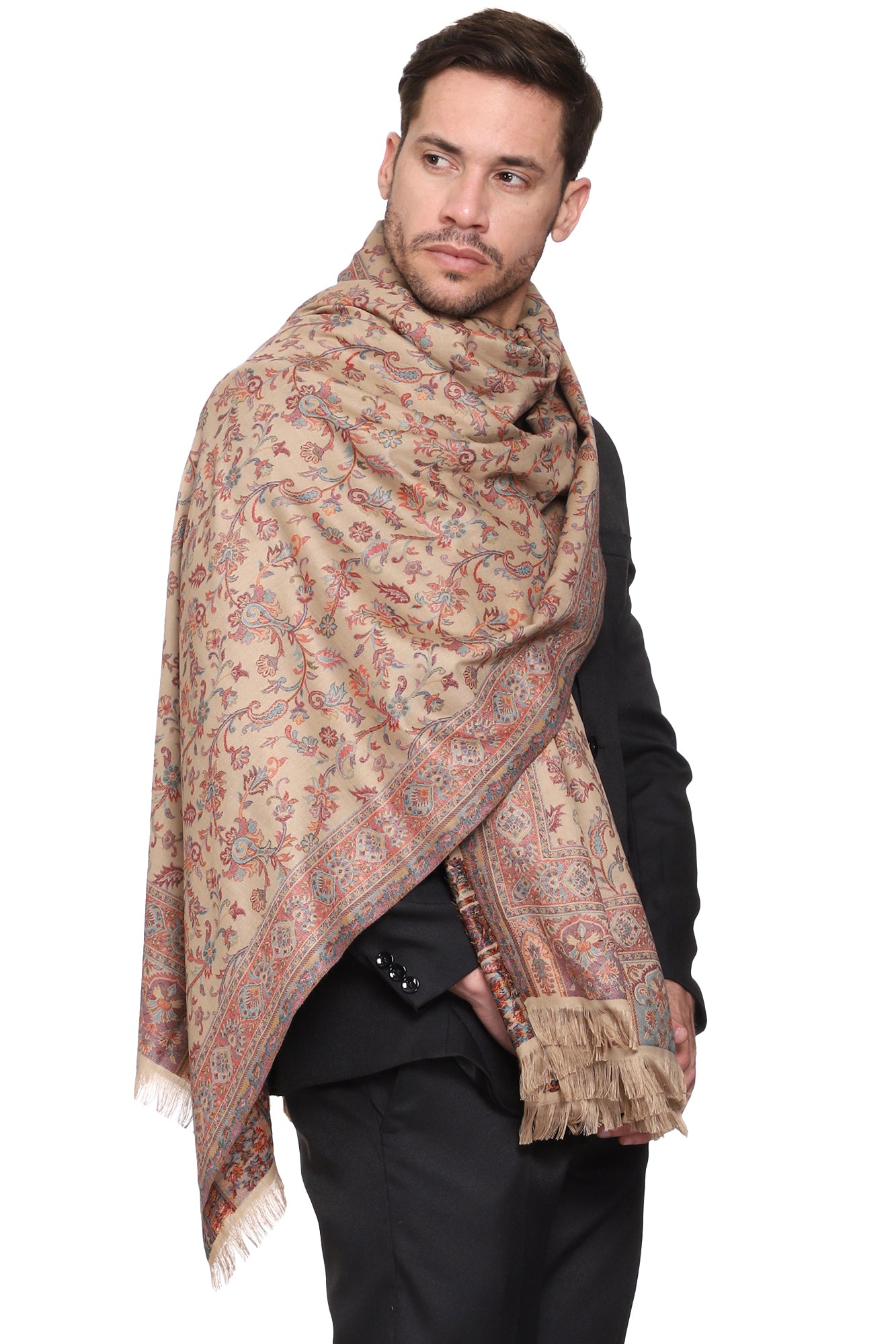 Men's Kalamkari Design Woven Poly Wool Shawl