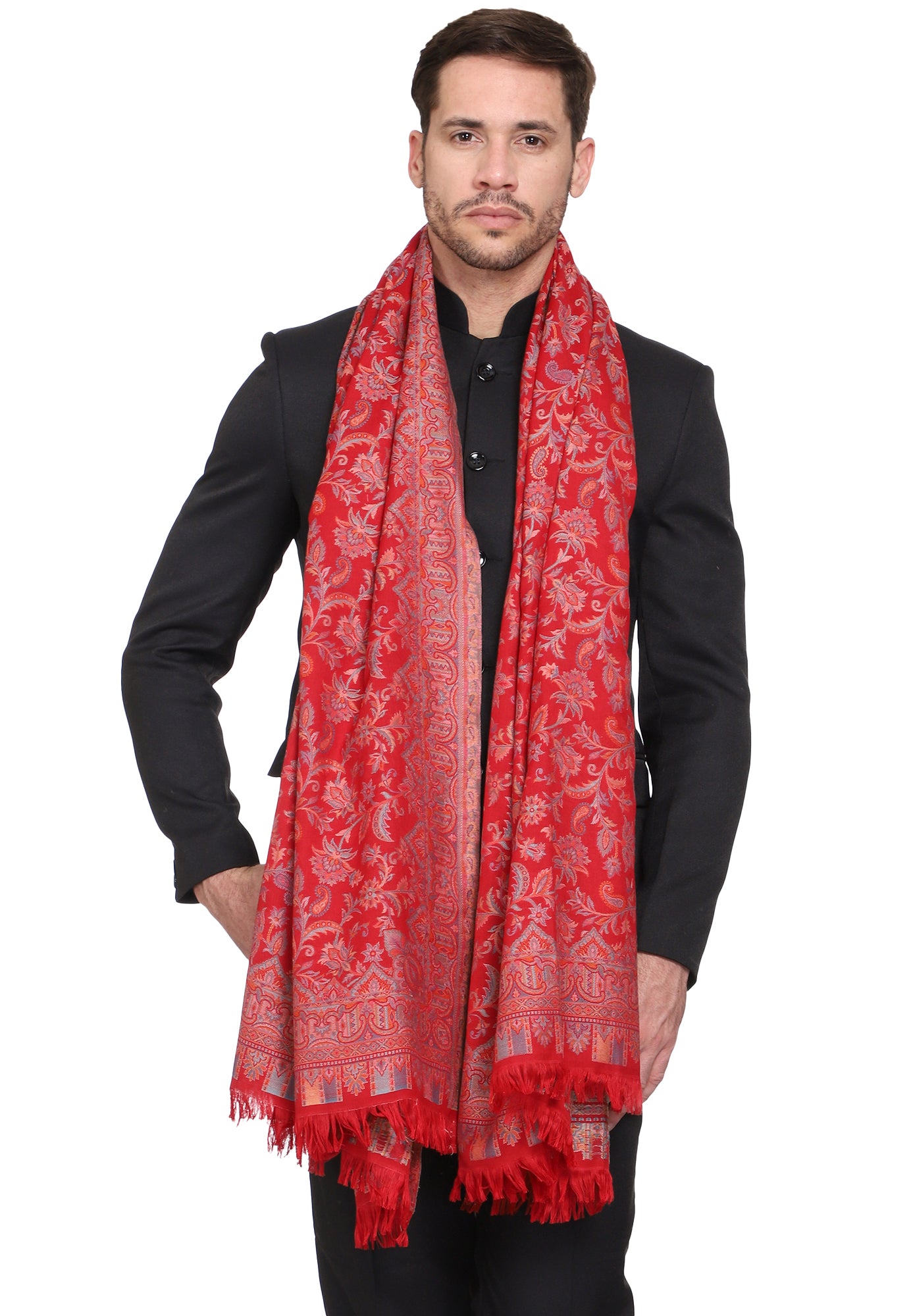 Men's Kalamkari Design Woven Poly Wool Shawl