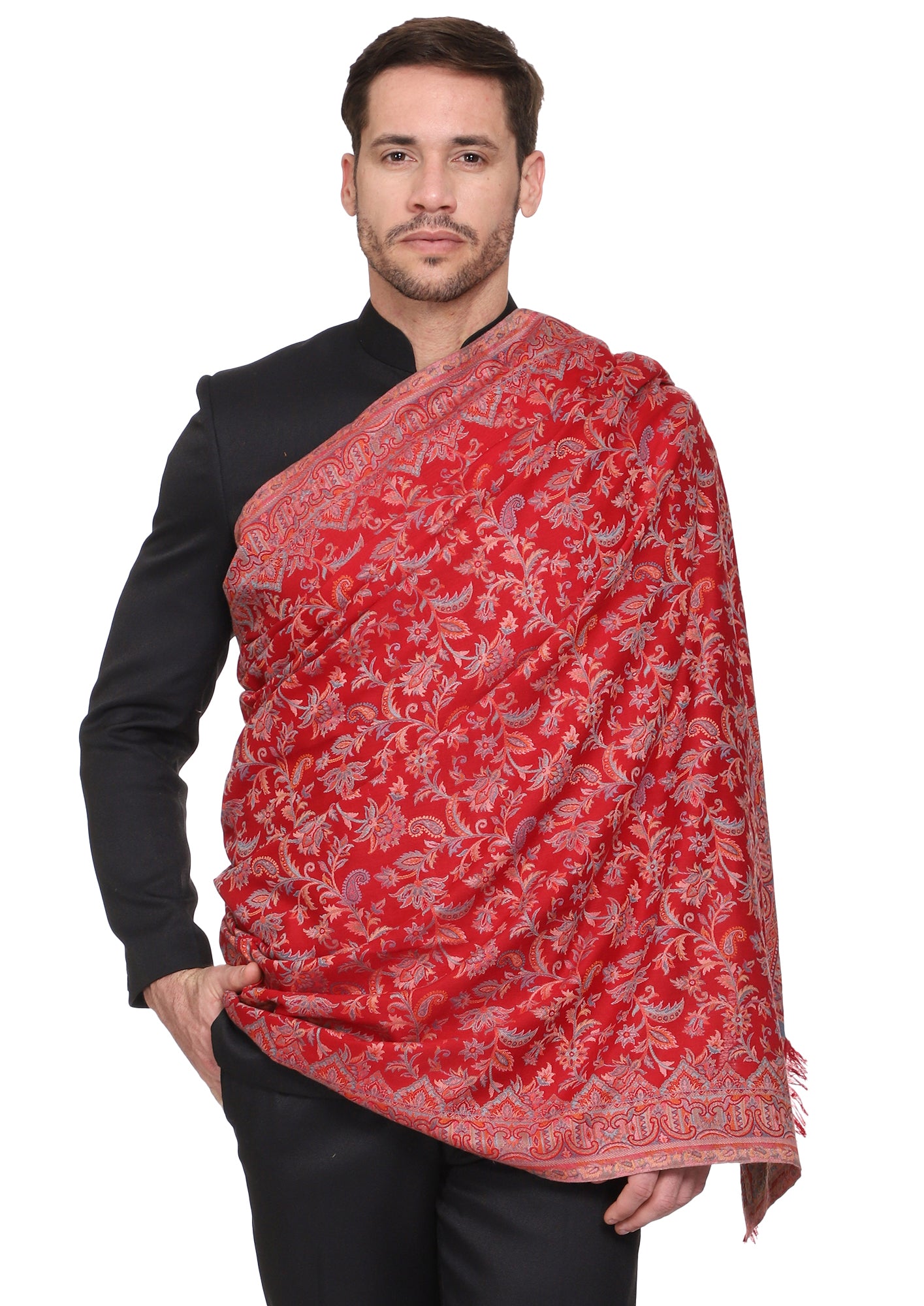 Men's Kalamkari Design Woven Poly Wool Shawl