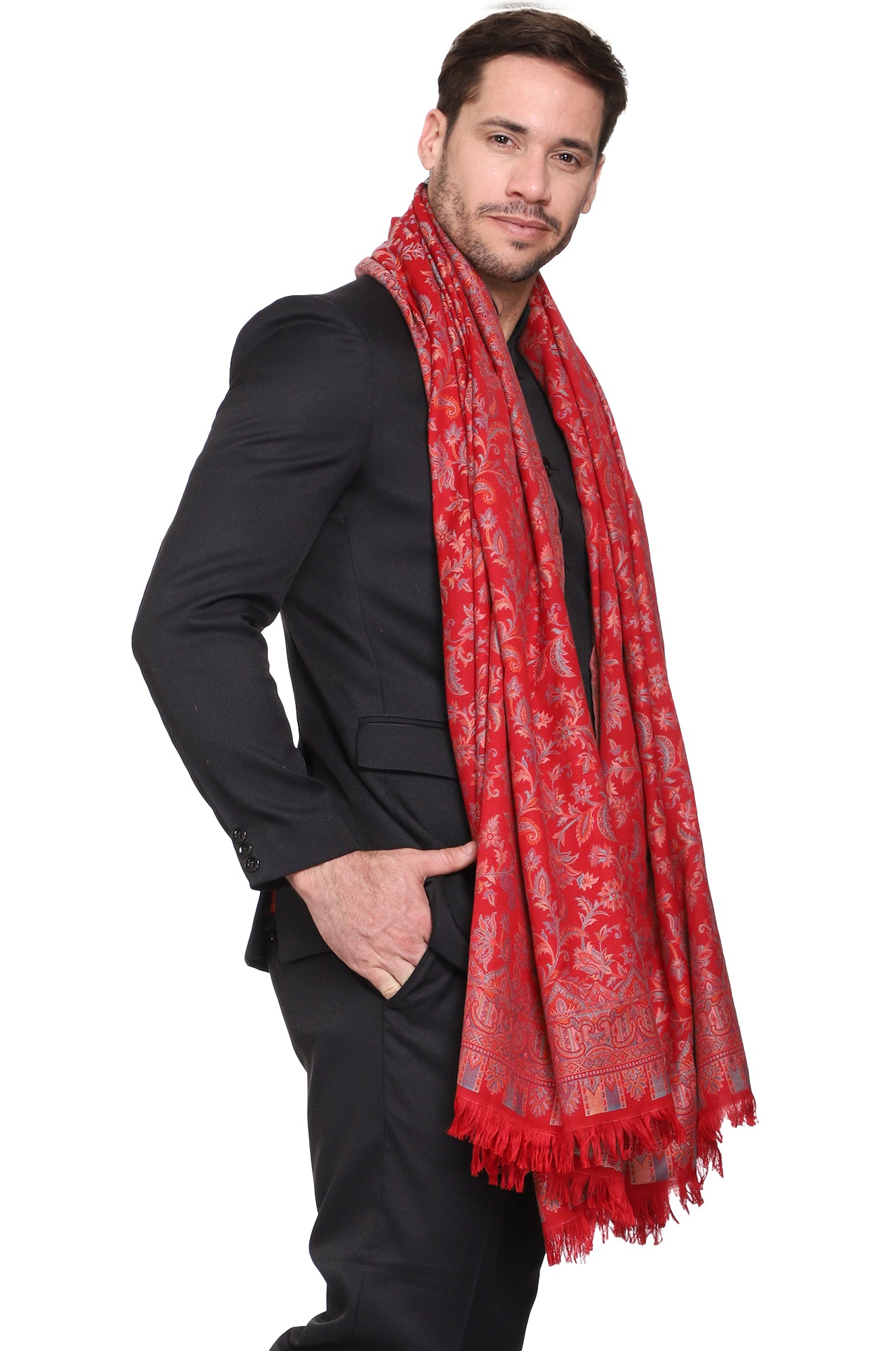 Men's Kalamkari Design Woven Poly Wool Shawl