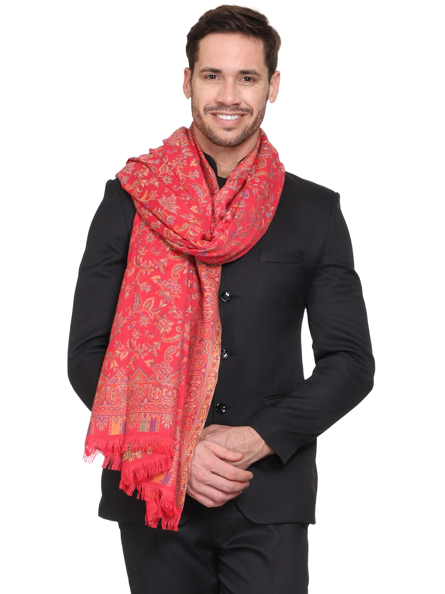 Men's Kalamkari Design Woven Poly Wool Shawl