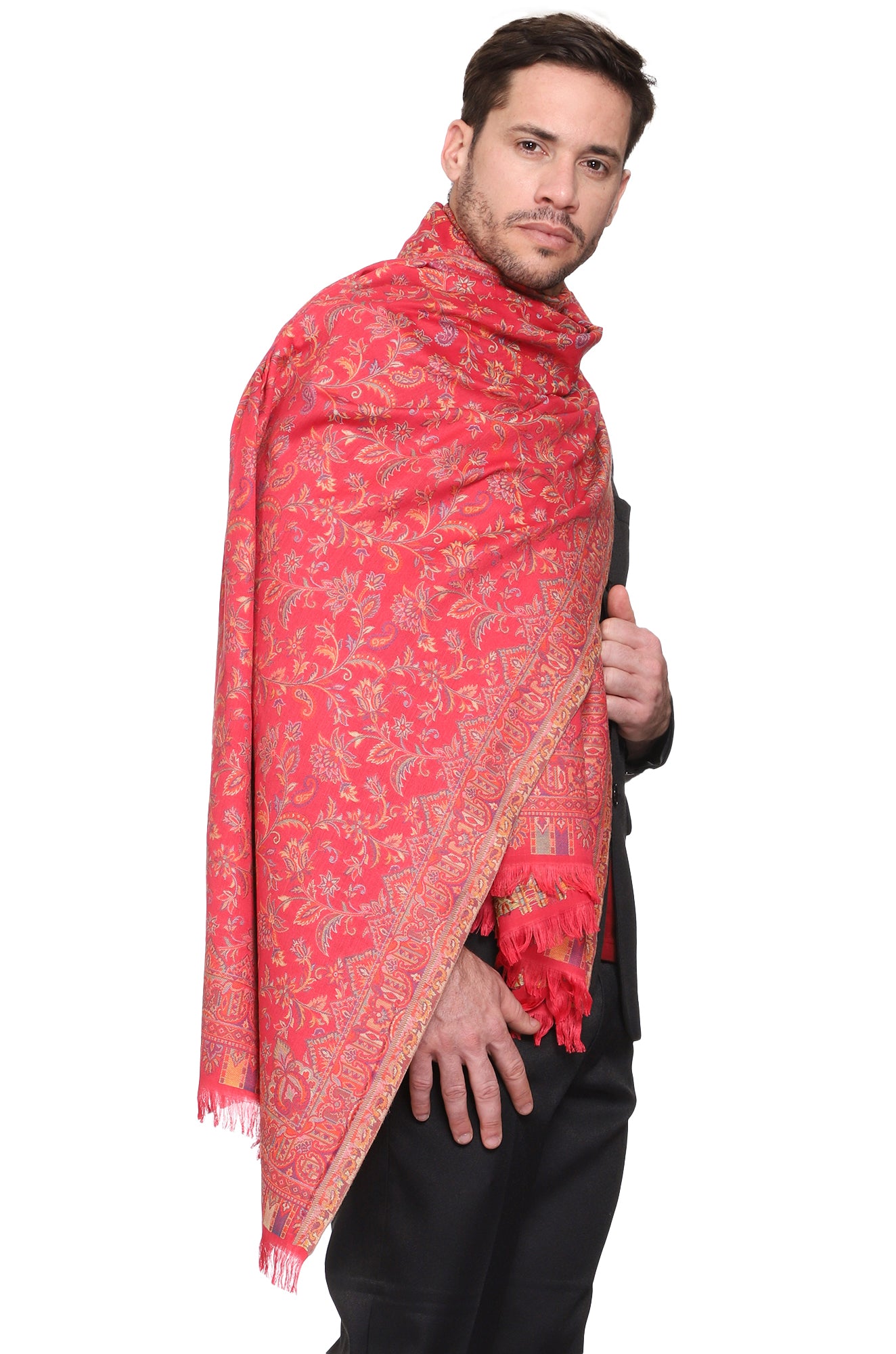 Men's Kalamkari Design Woven Poly Wool Shawl