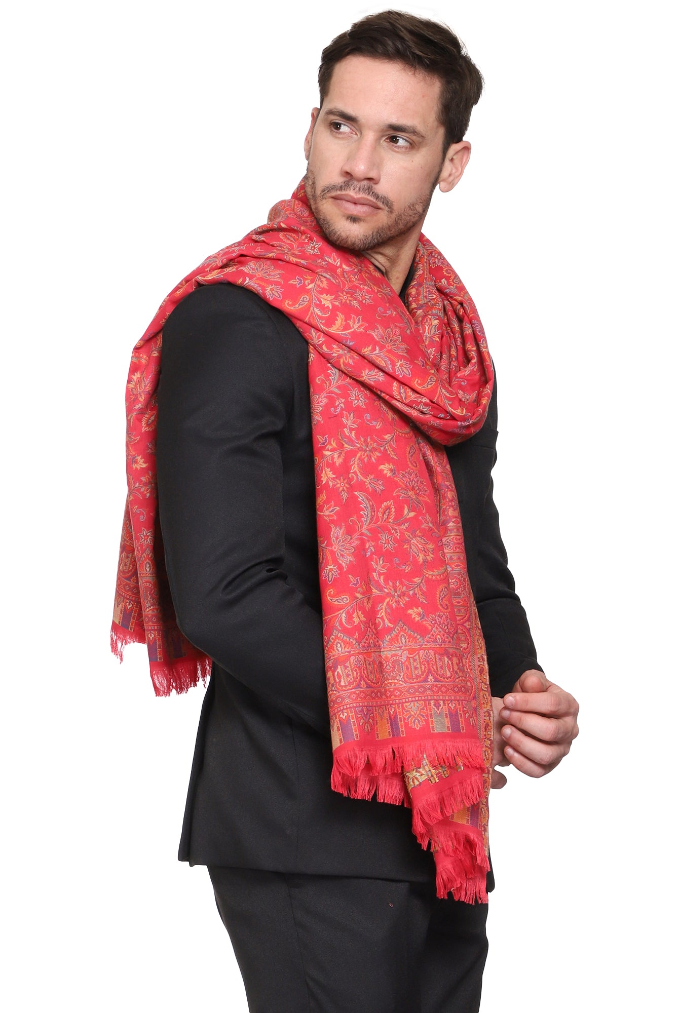 Men's Kalamkari Design Woven Poly Wool Shawl