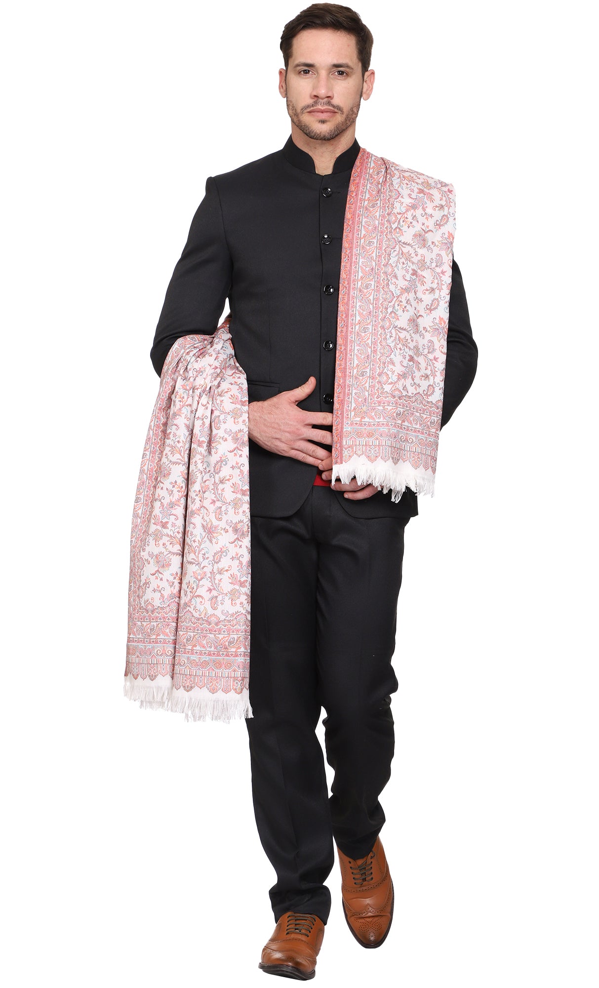 Men's Kalamkari Design Woven Poly Wool Shawl