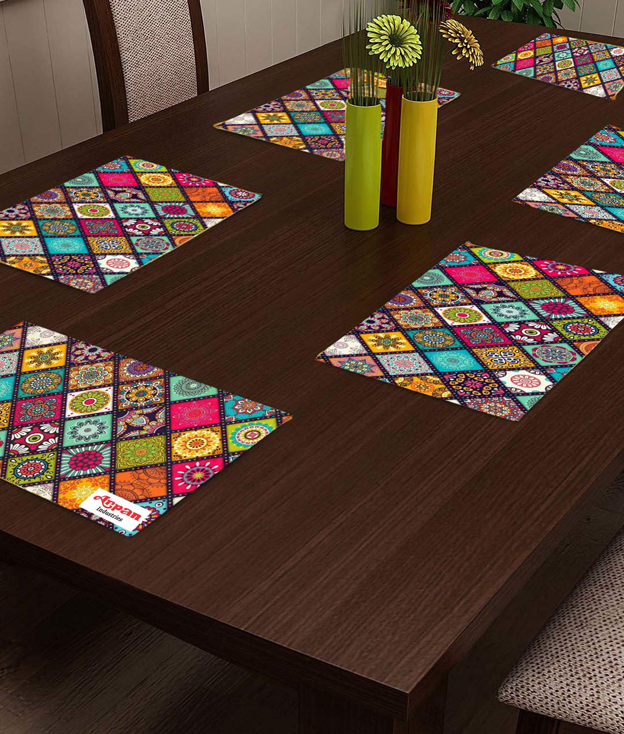 Weavers Villa PVC Printed Table Placemats for Dining Table, Fridge and Kitchen (43 cm X 28 cm) - Set of 6 Pieces