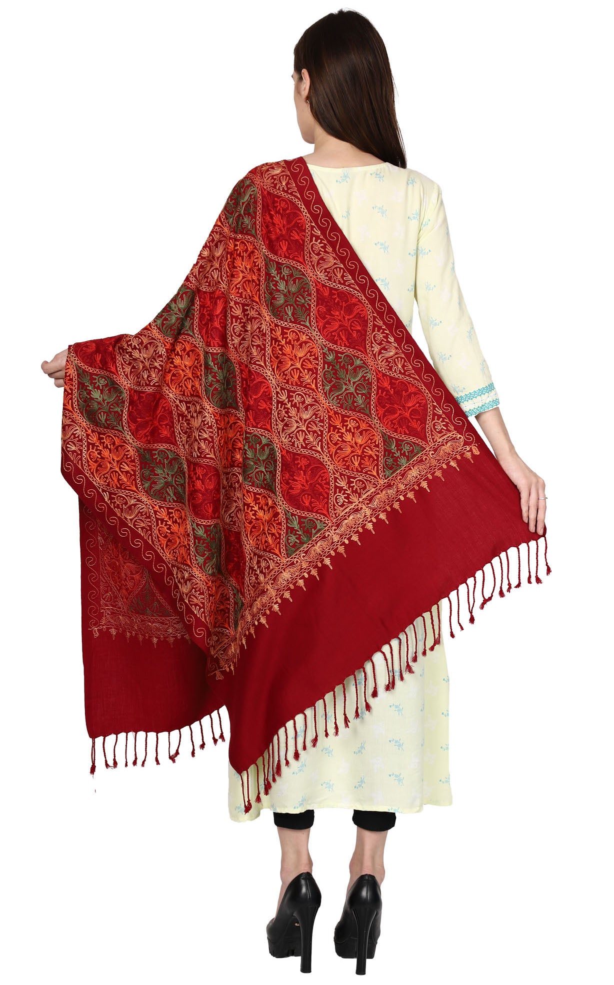 Women's Wool Blend Full Embroidery Matka Shawl