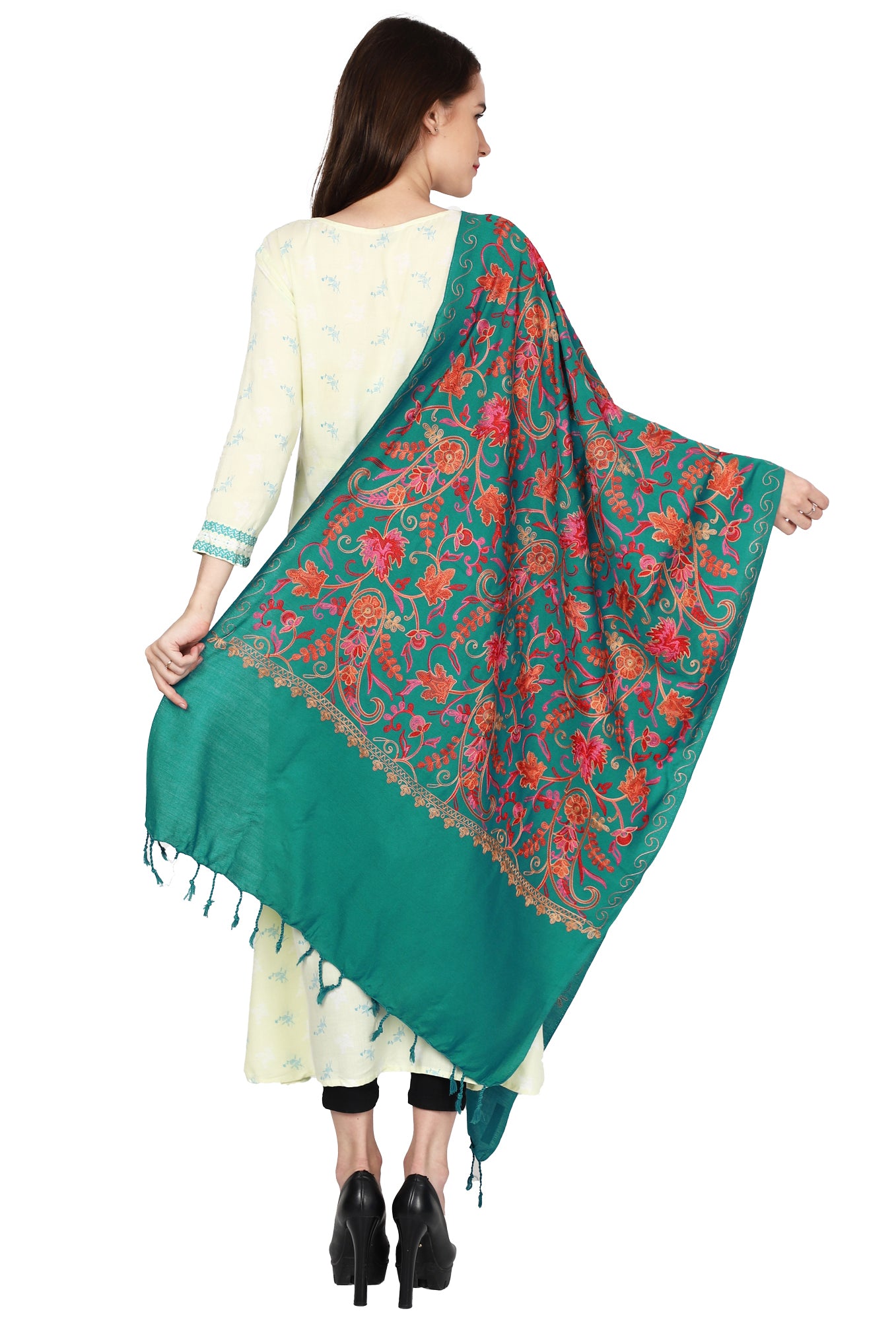 Weavers Villa Women's Kashmiri Aari Embroided Paisley Shawl