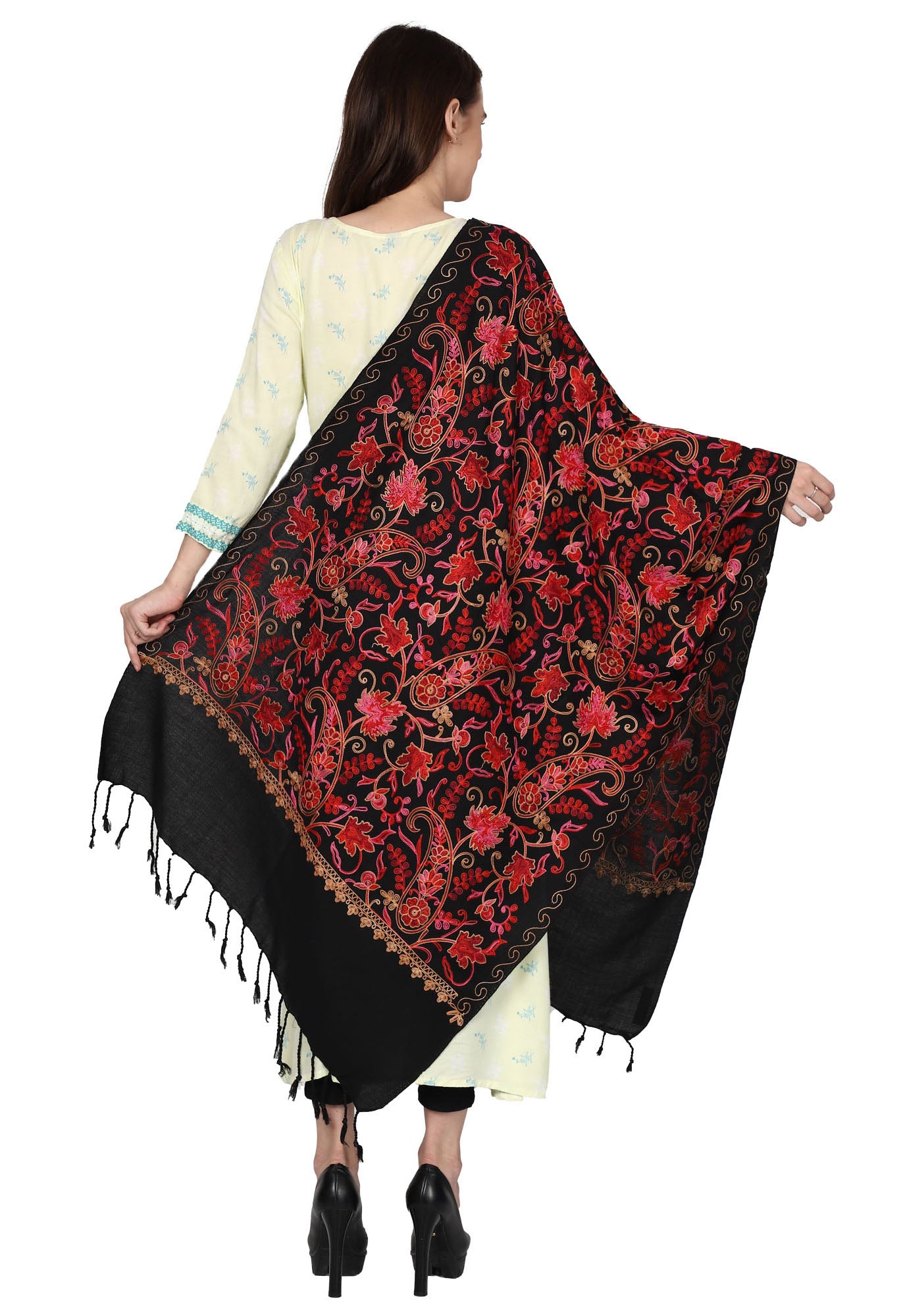 Weavers Villa Women's Kashmiri Aari Embroided Paisley Shawl