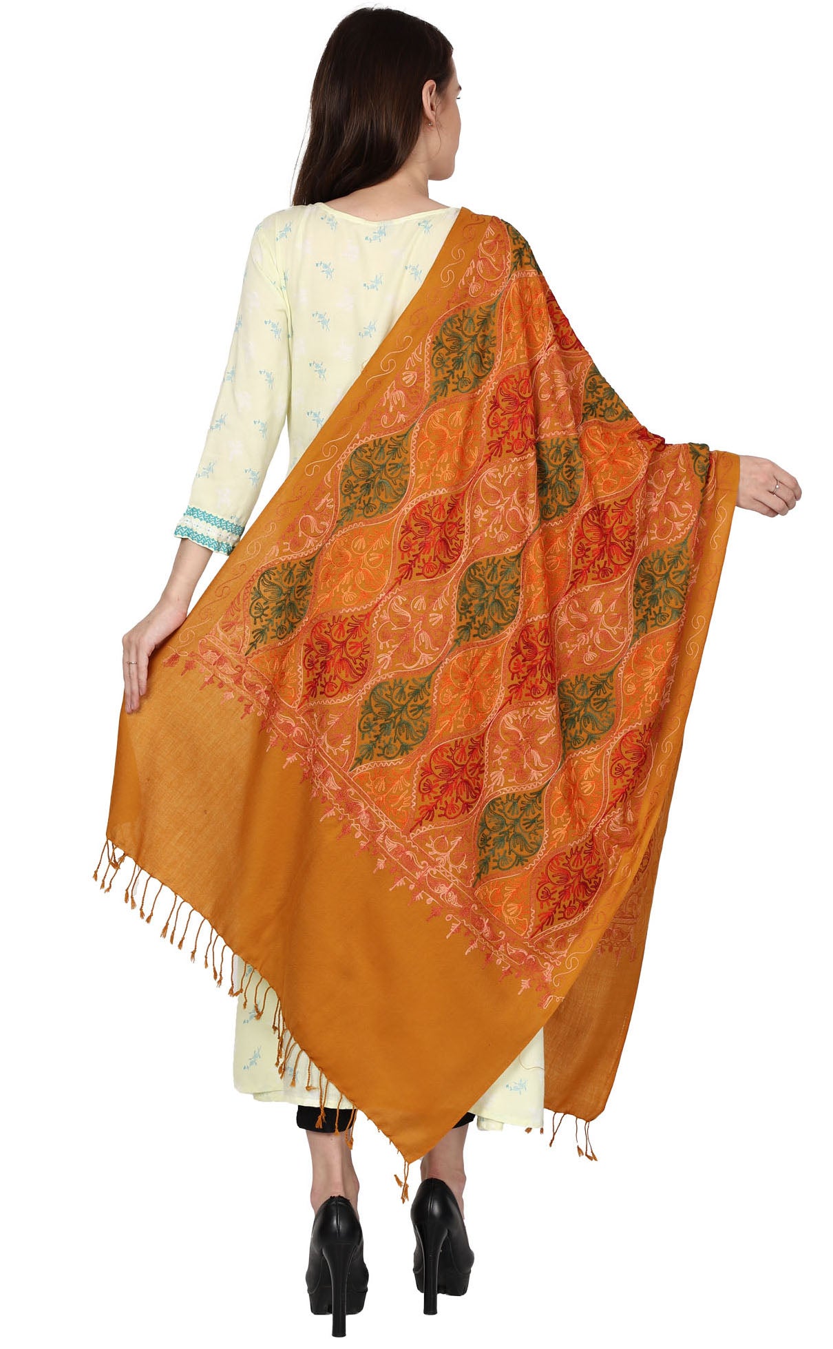 Women's Wool Blend Full Embroidery Matka Shawl