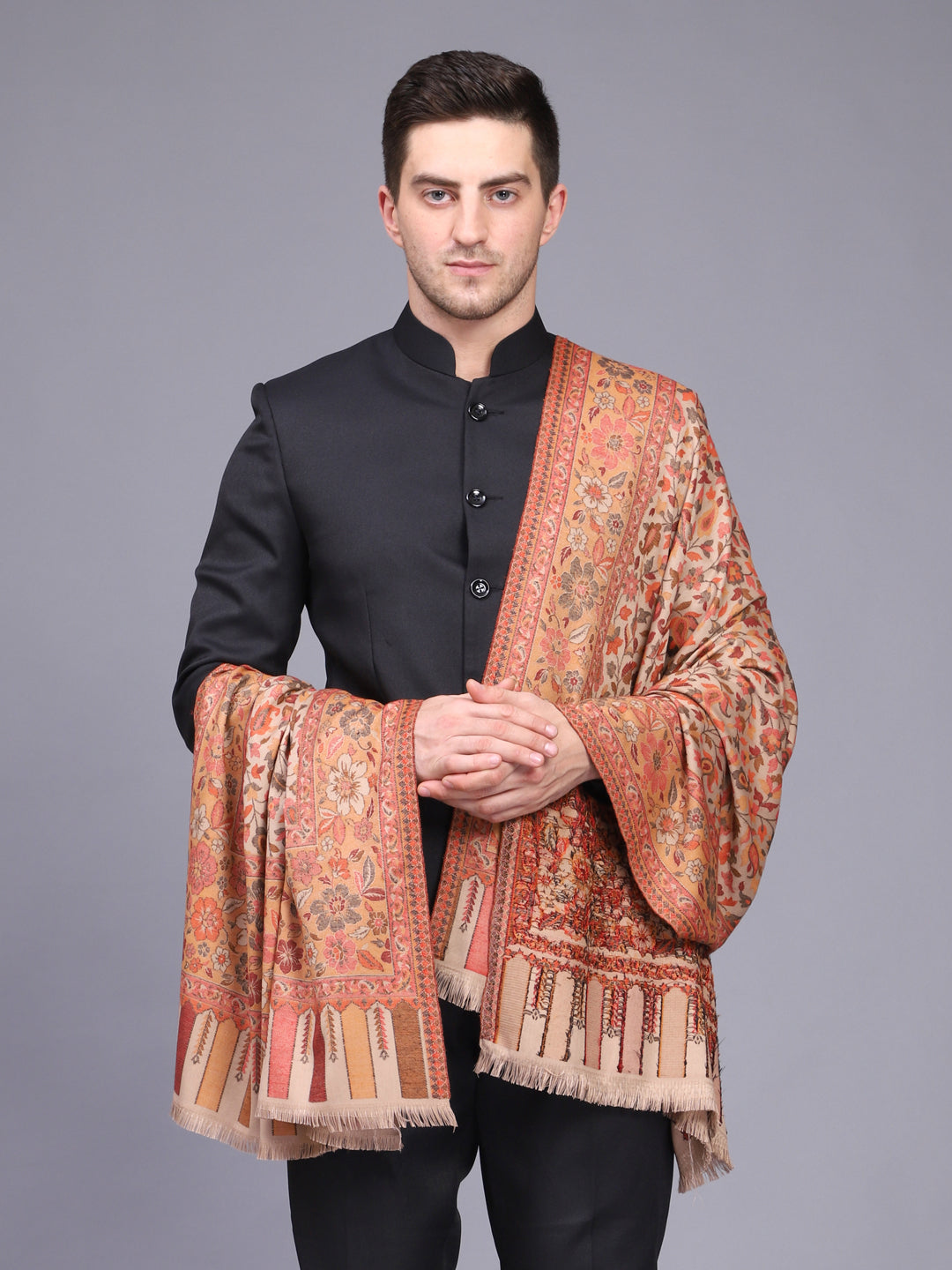 Men's Kalamkari Design Woven Acro Wool Blend Shawl