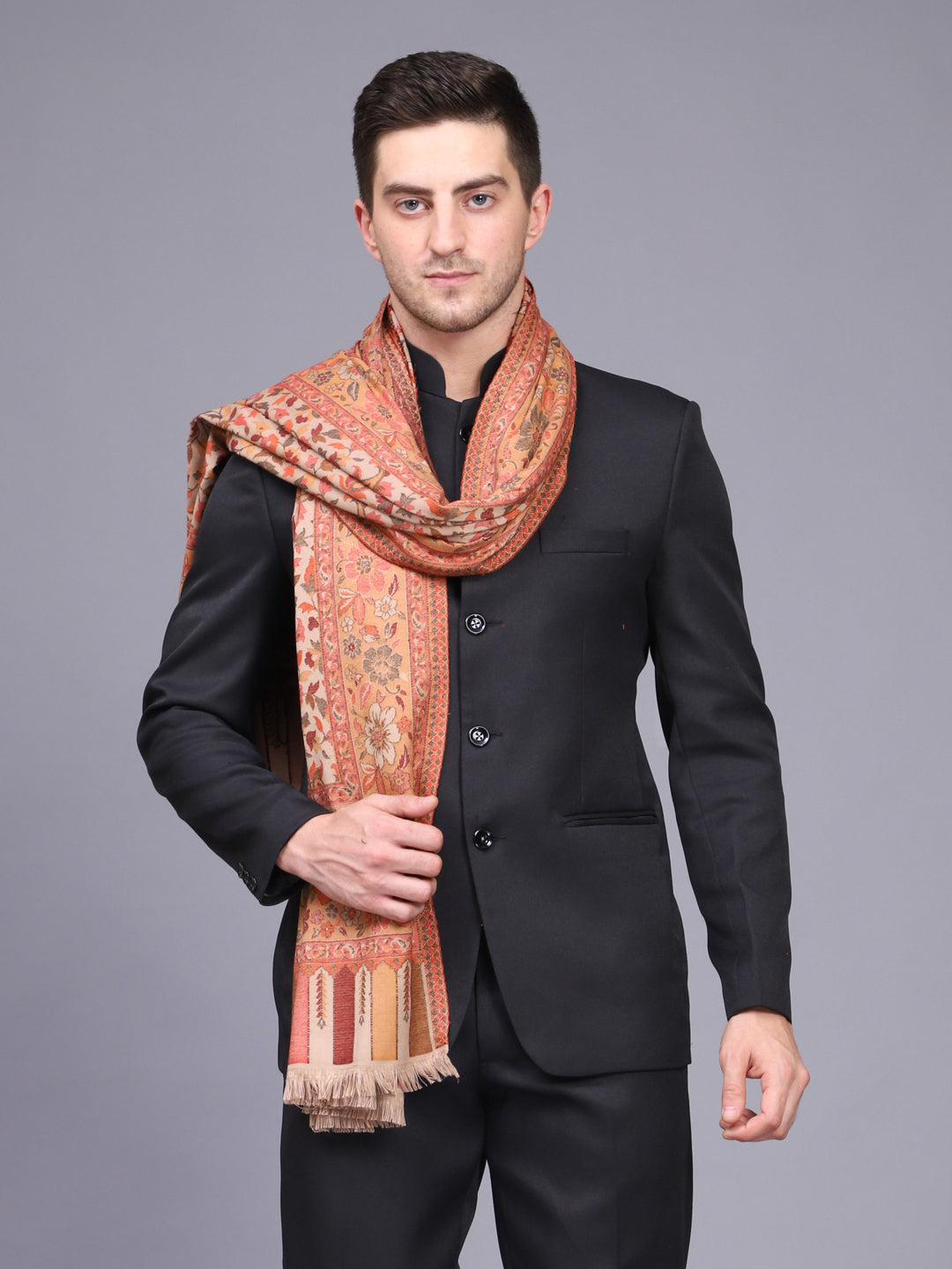 Men's Kalamkari Design Woven Acro Wool Blend Shawl