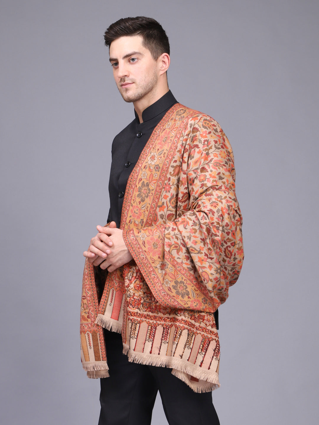 Men's Kalamkari Design Woven Acro Wool Blend Shawl