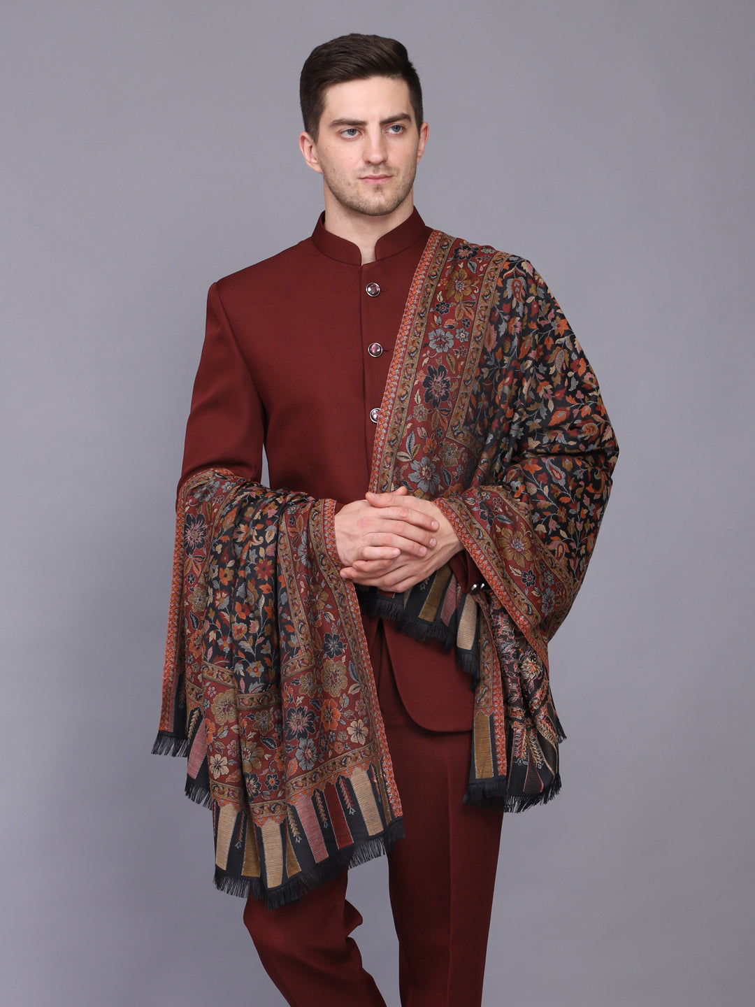 Men's Kalamkari Design Woven Acro Wool Blend Shawl