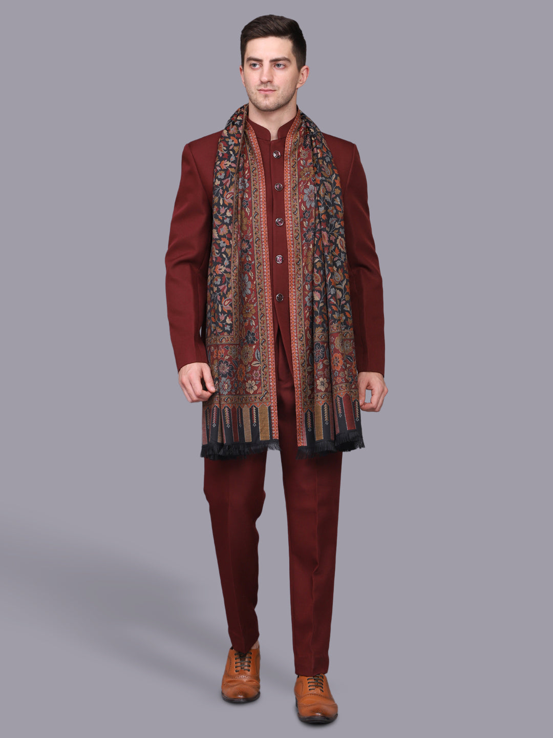 Men's Kalamkari Design Woven Acro Wool Blend Shawl