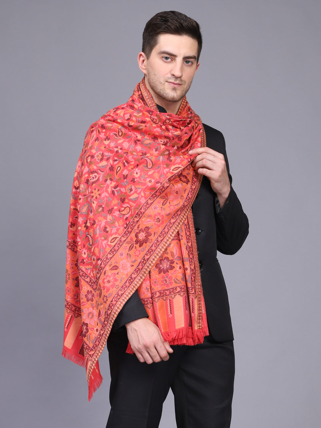 Men's Kalamkari Design Woven Acro Wool Blend Shawl