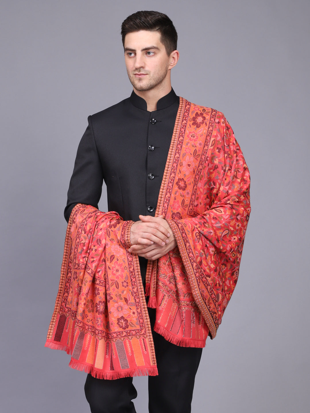 Men's Kalamkari Design Woven Acro Wool Blend Shawl