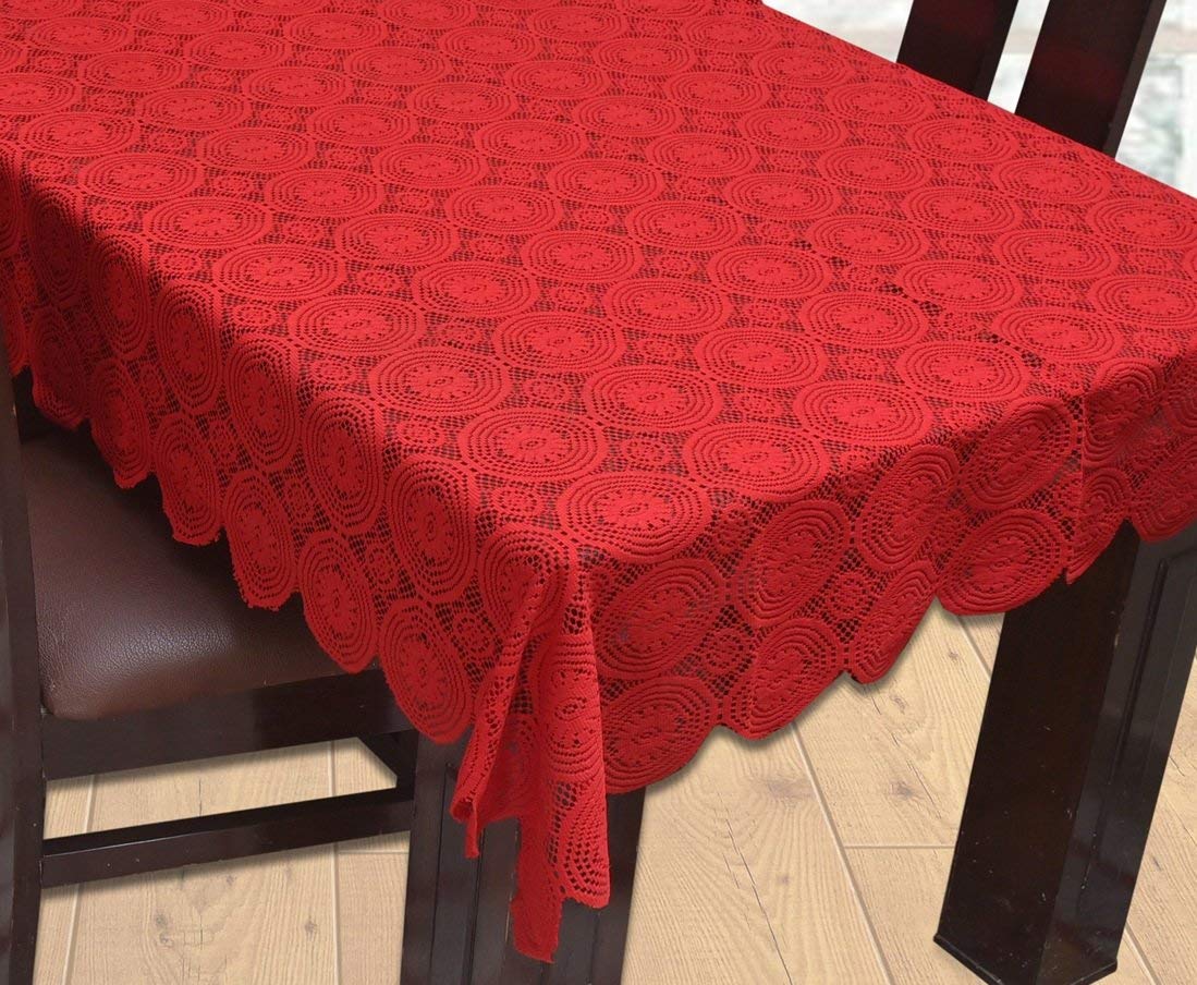 Weavers Villa Floral Cotton Net Rectangular 6 Seater Dining Table Cover (60x90 Inches, Pack of 1)
