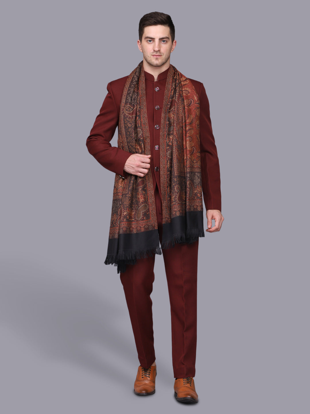 Men's Paisley Design Woven Poly Wool Blend Shawl