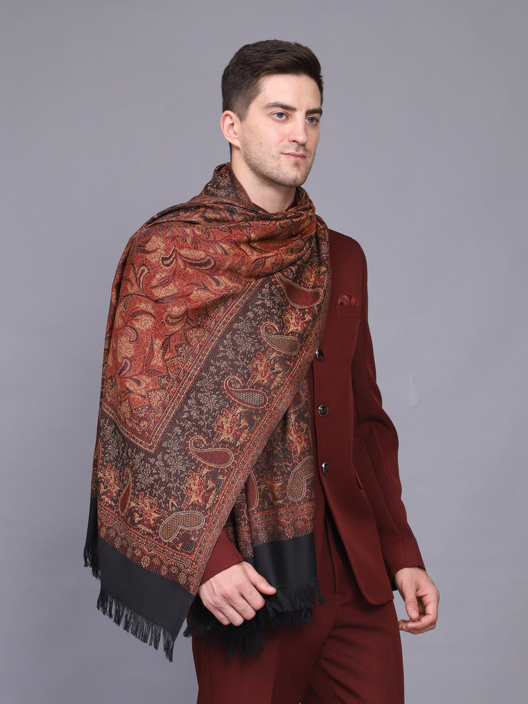 Men's Paisley Design Woven Poly Wool Blend Shawl
