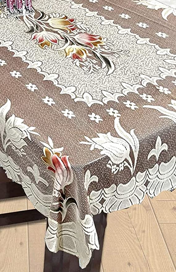 Weavers Villa Cotton flowered Rectangular 6 Seater Table Cover - ( Pack of 1)