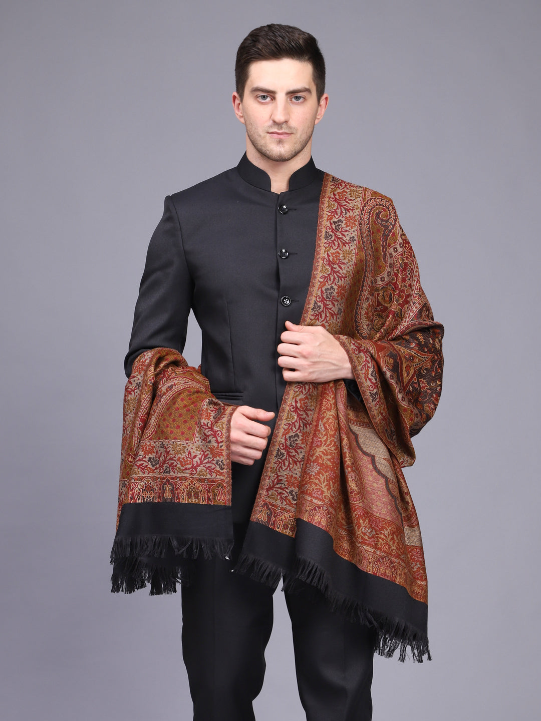 Men's Kalamkari Design Woven Acro Wool Blend Shawl