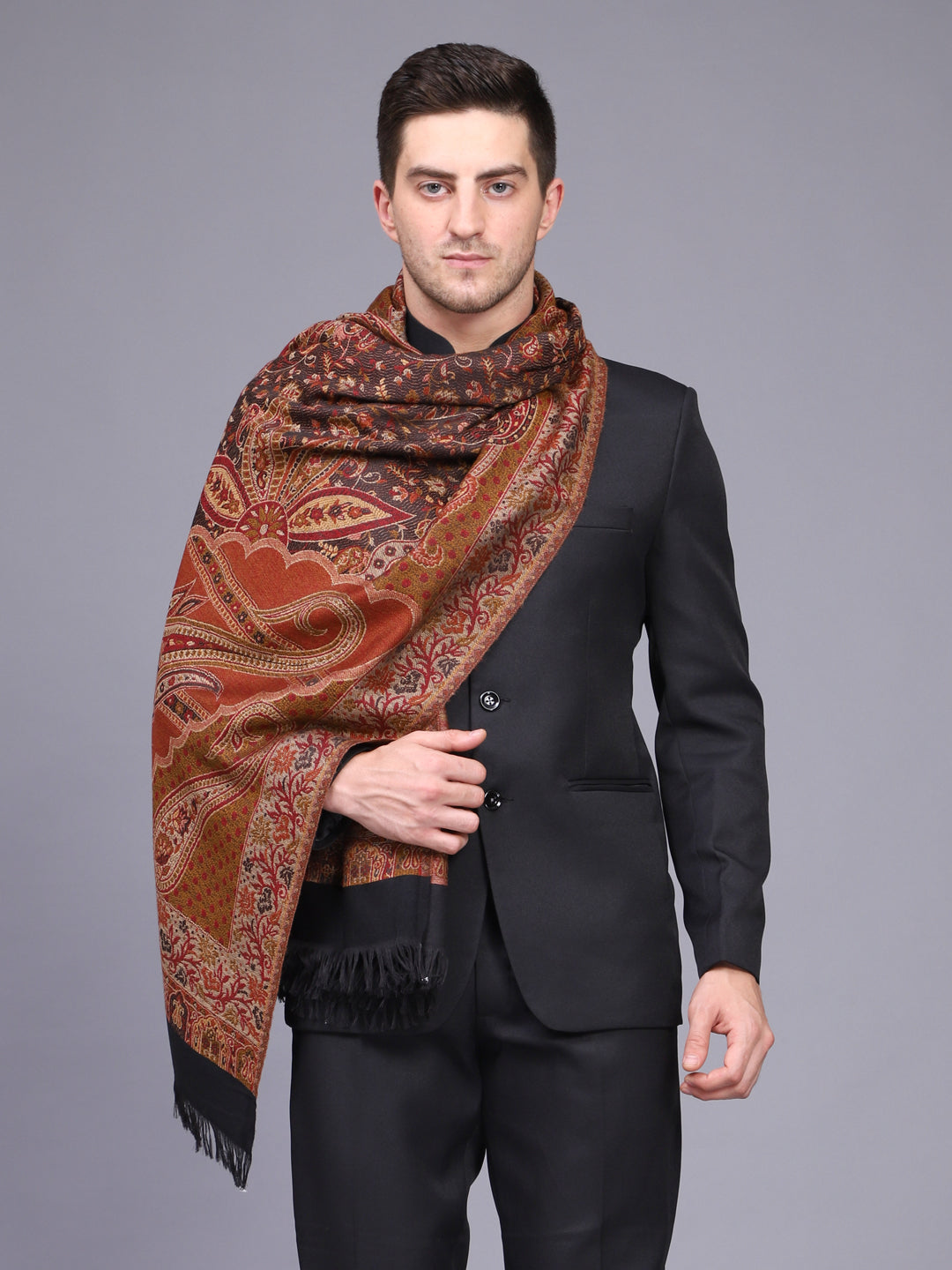 Men's Kalamkari Design Woven Acro Wool Blend Shawl