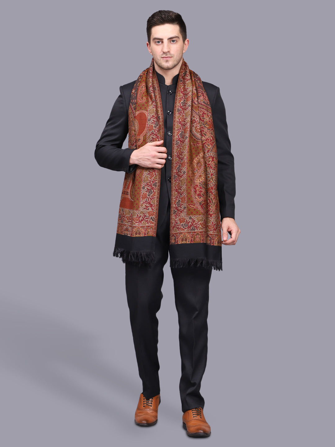 Men's Kalamkari Design Woven Acro Wool Blend Shawl