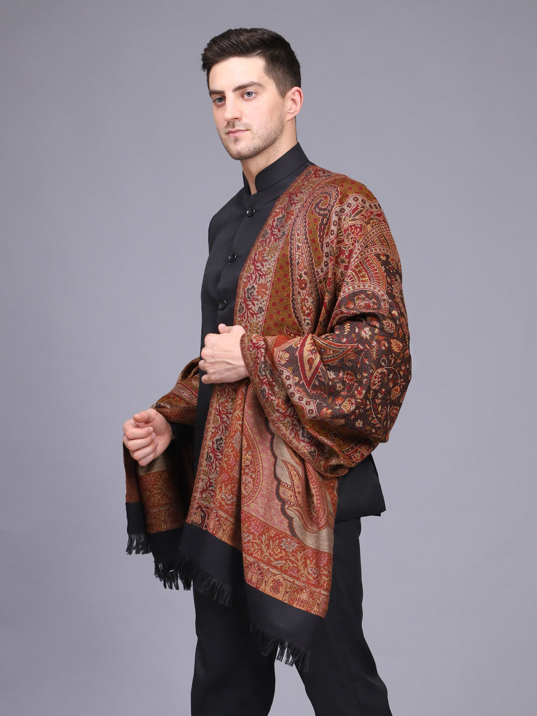 Men's Kalamkari Design Woven Acro Wool Blend Shawl