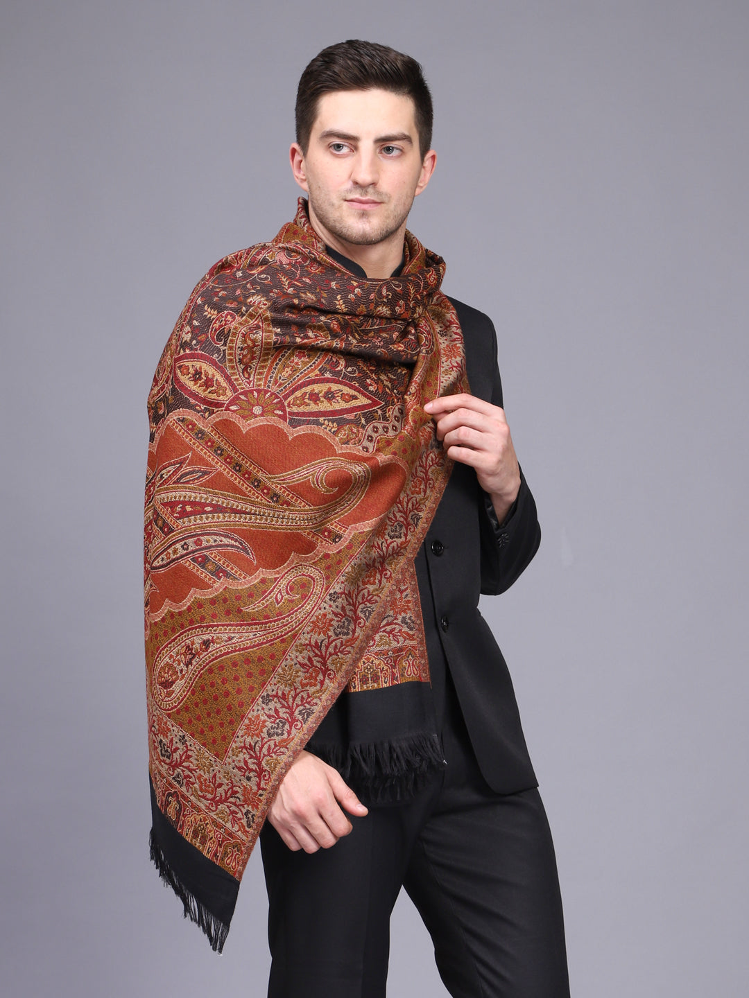 Men's Kalamkari Design Woven Acro Wool Blend Shawl