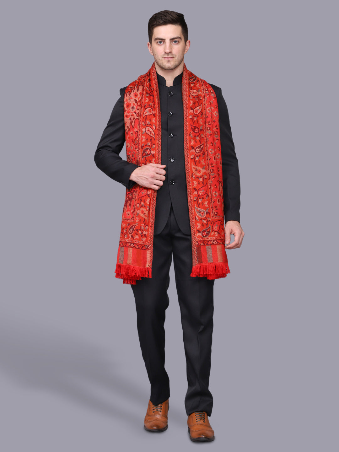 Men's Kalamkari Design Woven Acro Wool Blend Shawl