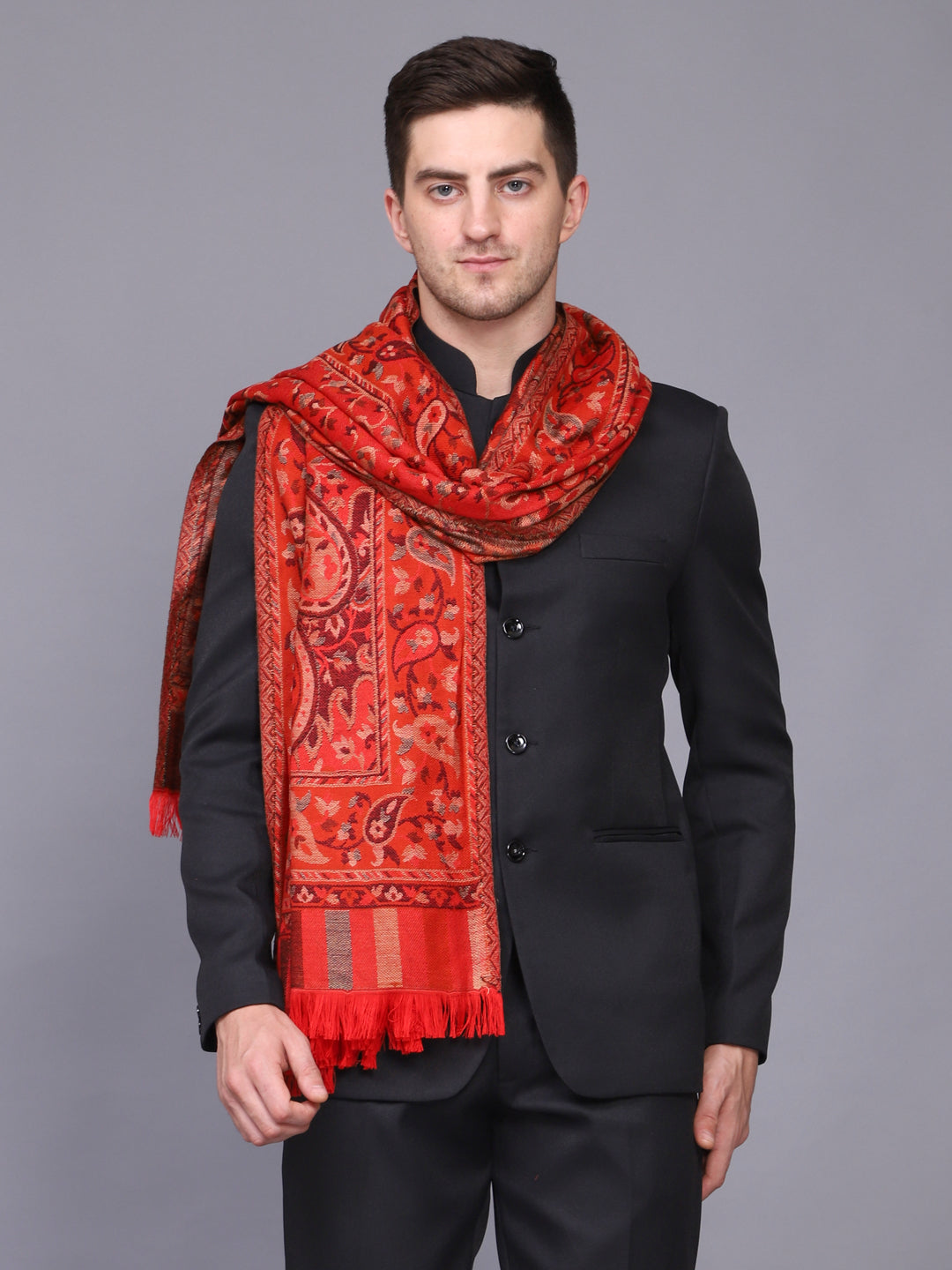 Men's Kalamkari Design Woven Acro Wool Blend Shawl