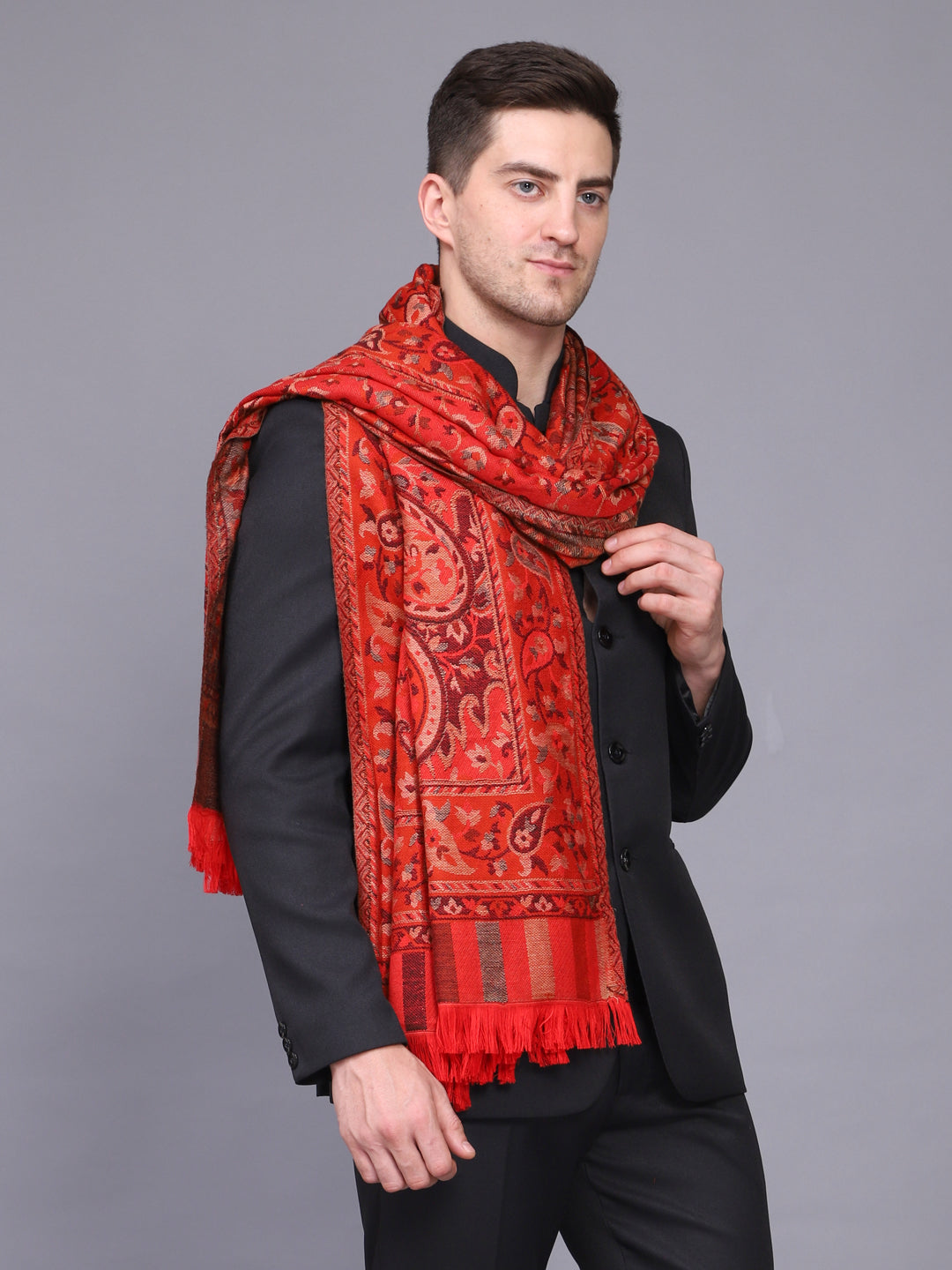 Men's Kalamkari Design Woven Acro Wool Blend Shawl