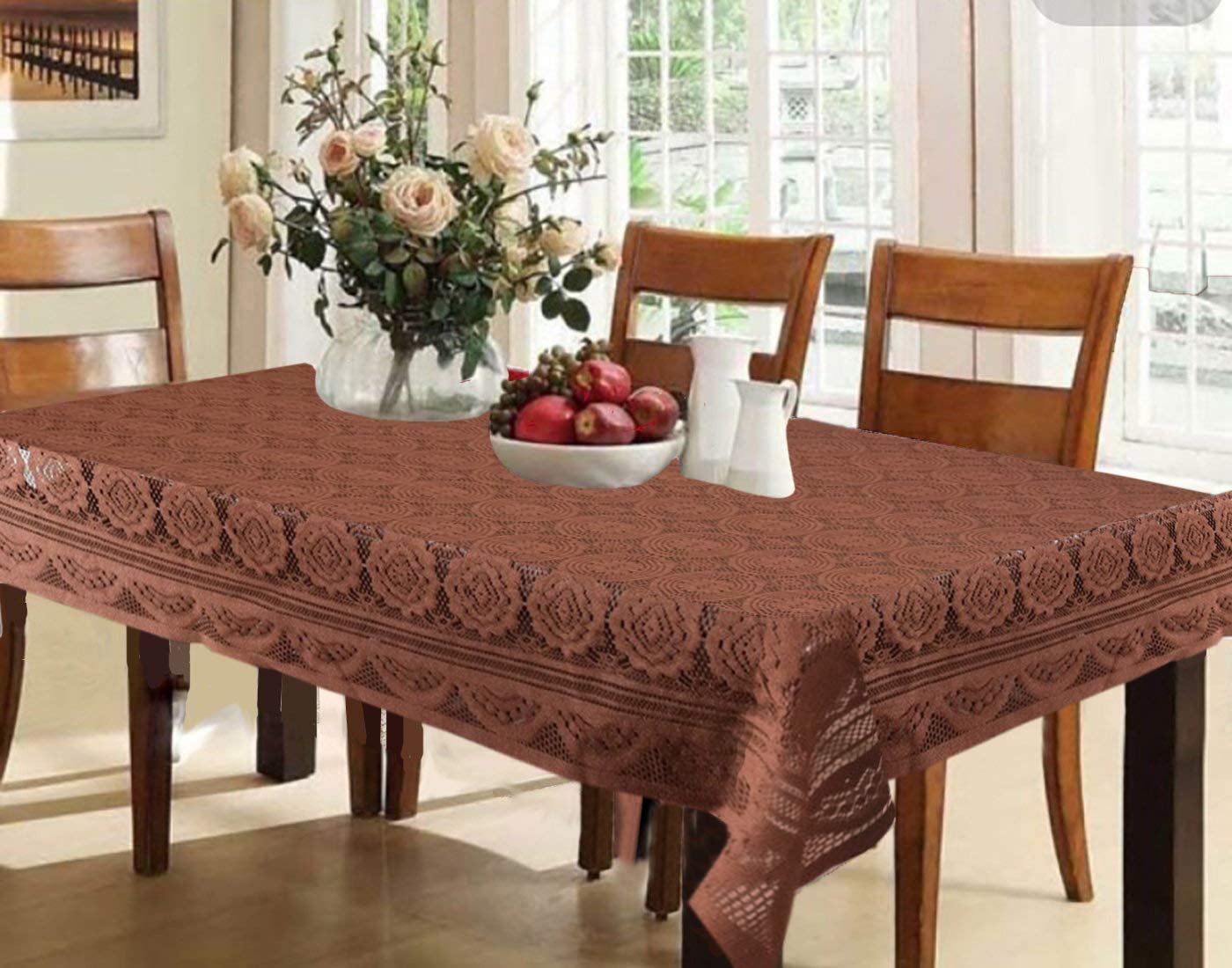 Weavers Villa Floral Cotton Net Rectangular 6 Seater Dining Table Cover (60x90 Inches, Pack of 1)