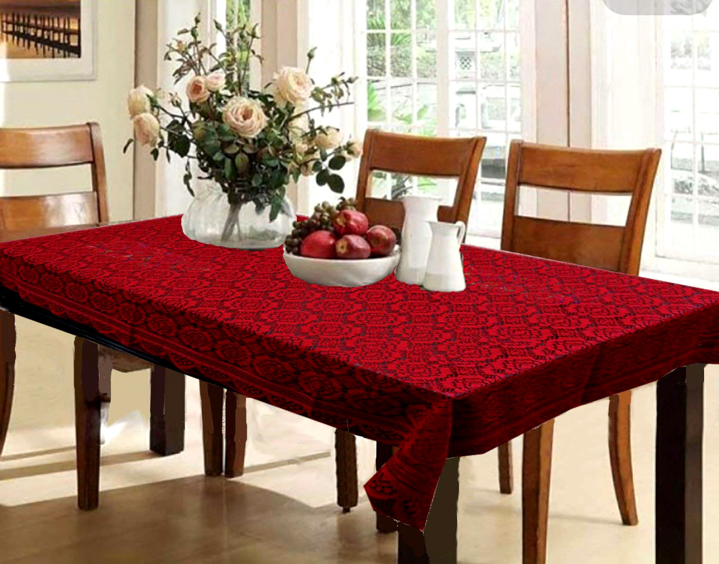 Weavers Villa Floral Cotton Net Rectangular 6 Seater Dining Table Cover (60x90 Inches, Pack of 1)