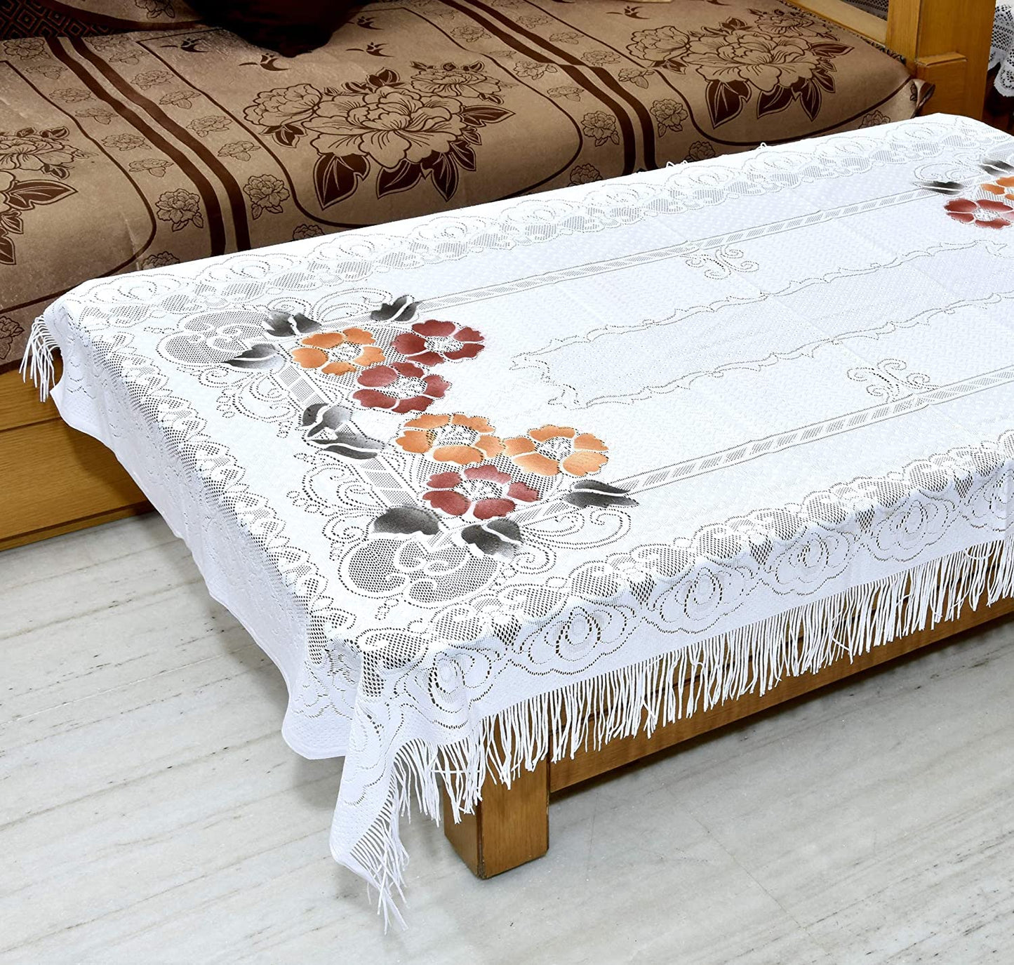 Weavers Villa Cotton Net Frills Center Table Cover 4 Seater (40 X 60 Inches)