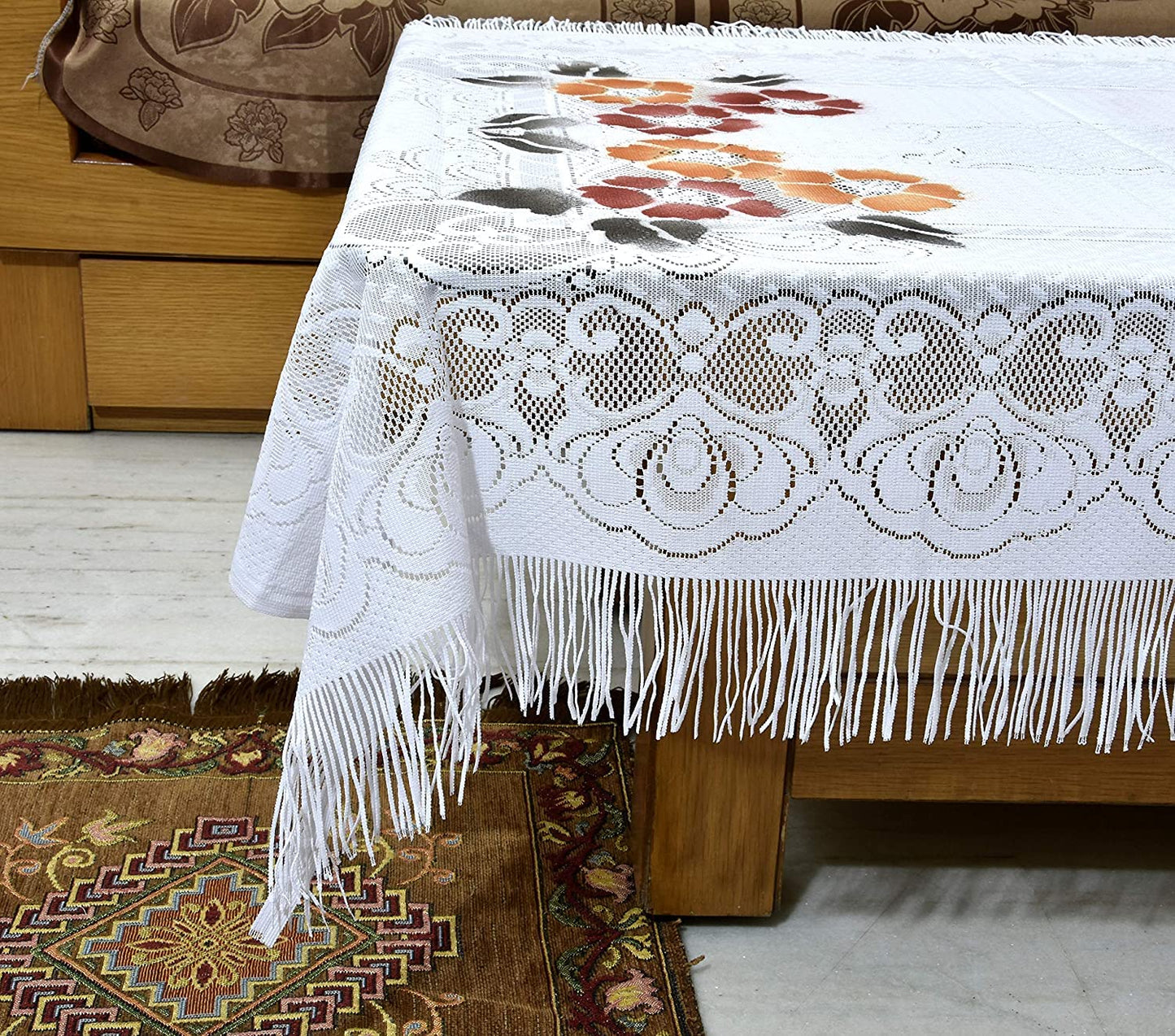 Weavers Villa Cotton Net Frills Center Table Cover 4 Seater (40 X 60 Inches)