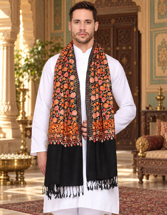 Men's Floral Embroided Cashmilon Shawl