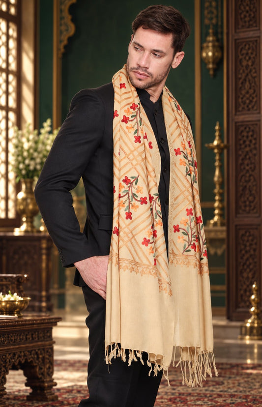 Men's Floral Embroided Cashmilon Shawl