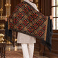 Weavers Villa MS-125-BLACK men's shawl styled on a premium model in a royal setting, view 3.