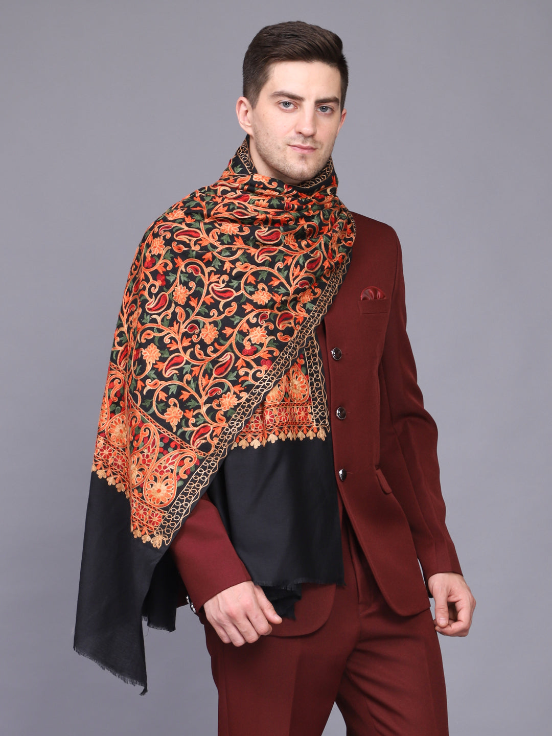 Men's Paisley Embroided Cashmilon Shawl