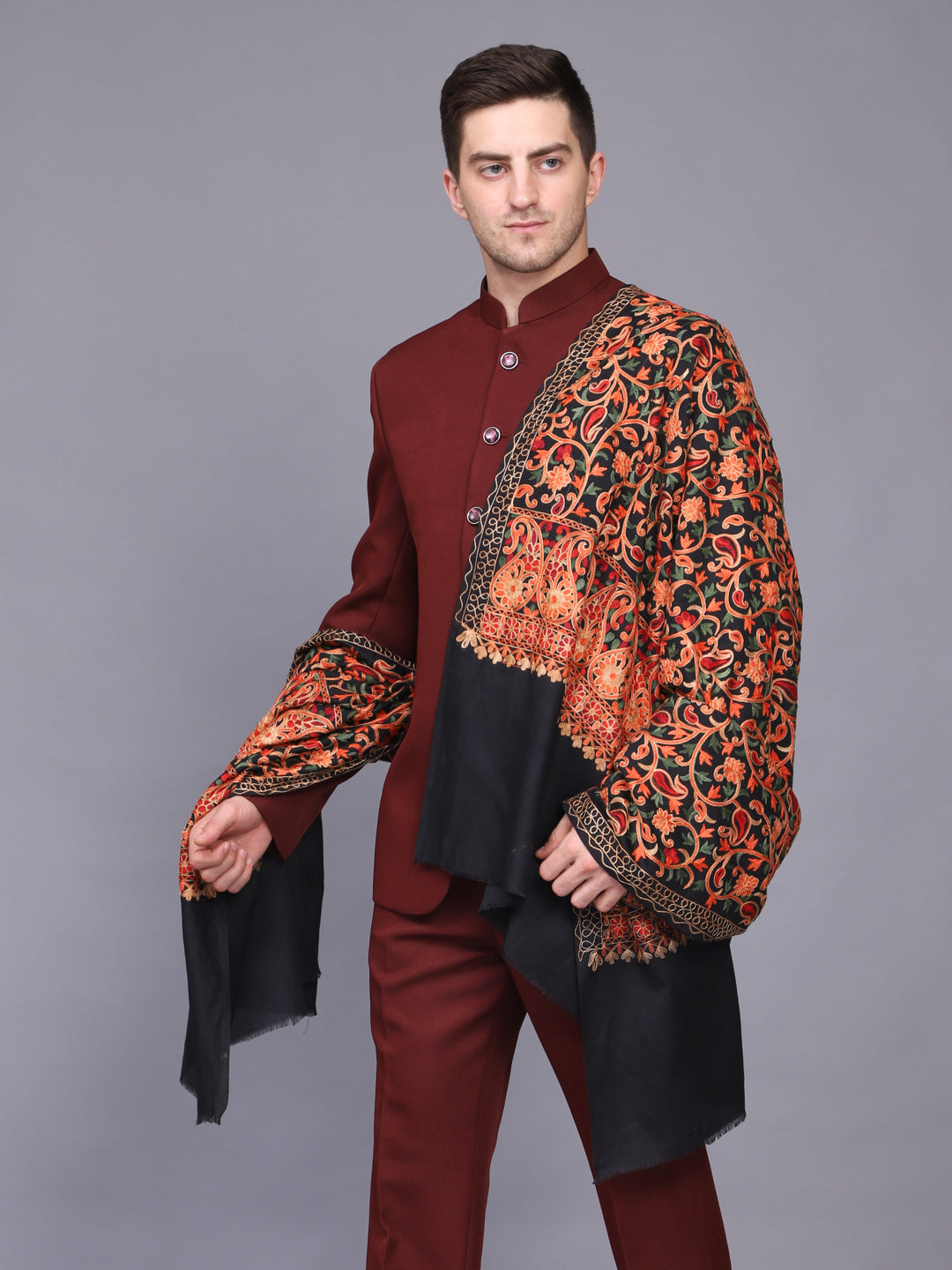Men's Paisley Embroided Cashmilon Shawl