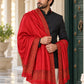 Weavers Villa MS-407-MAROON men's shawl styled on a premium model in a royal setting, view 4.
